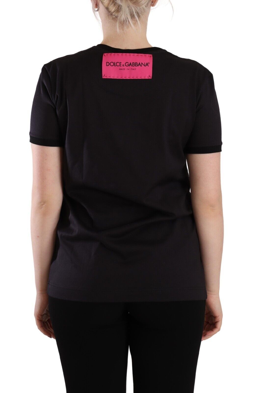 Dolce & Gabbana Schwarzes Logo Print Baumwolle Rundhals T-Shirt