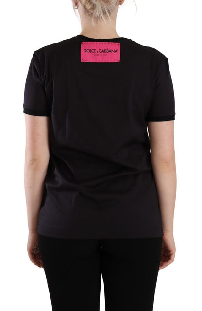Dolce & Gabbana Schwarzes Logo Print Baumwolle Rundhals T-Shirt
