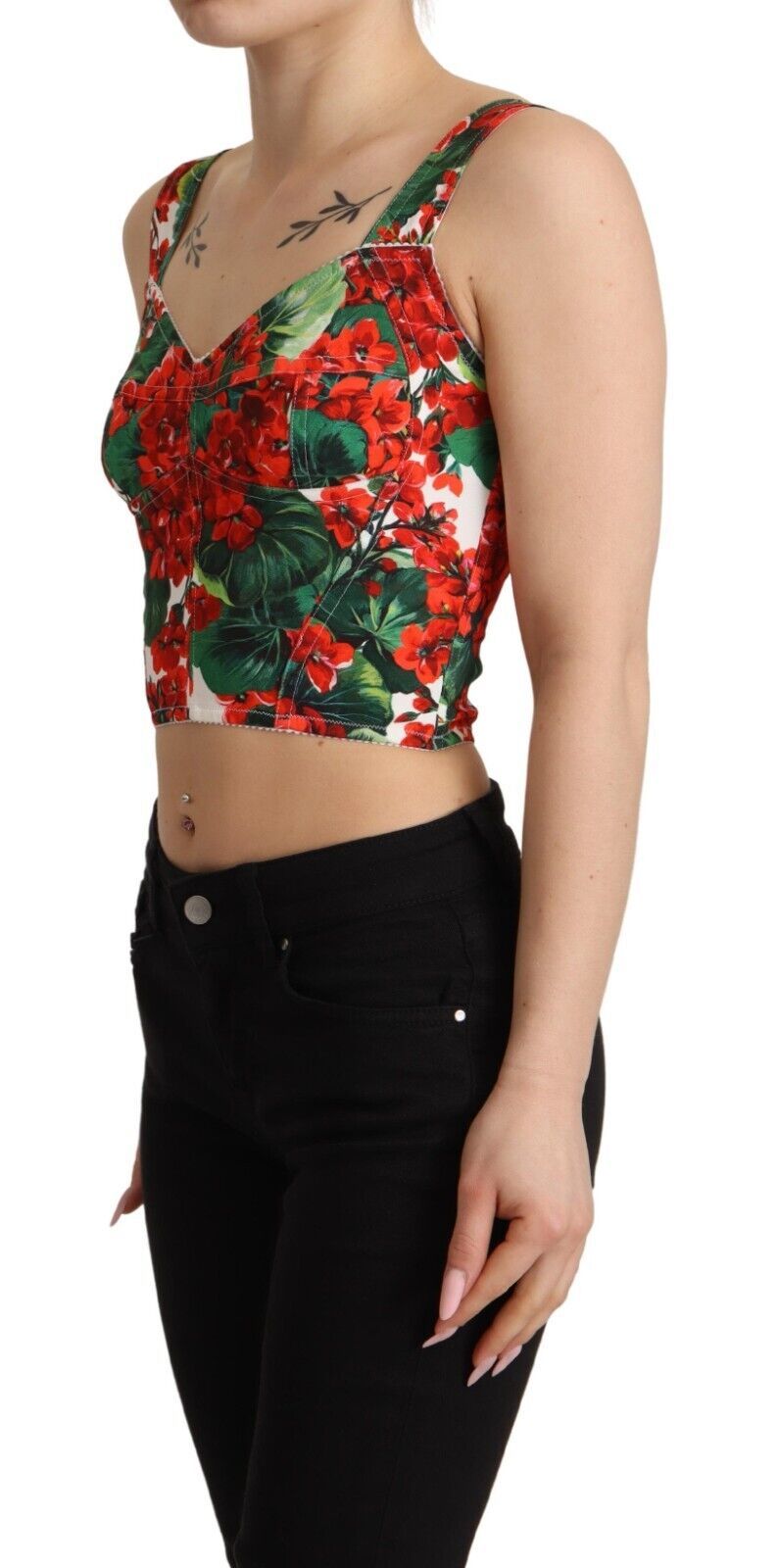 Dolce & Gabbana Rotes Viskose-Top mit Geranium-Druck und Sweetheart-Kragen