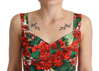 Dolce & Gabbana Rotes Viskose-Top mit Geranium-Druck und Sweetheart-Kragen