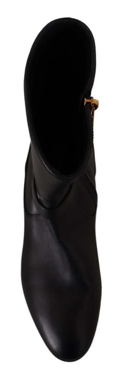 Dolce & Gabbana Schwarzes Leder Flats Logo Kurze Stiefel Schuhe