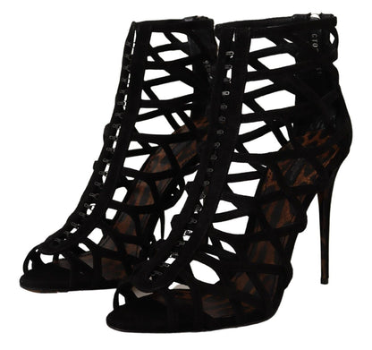 Dolce & Gabbana Schwarz Wildleder Stiletto Heels Bette Sandalen Schuhe