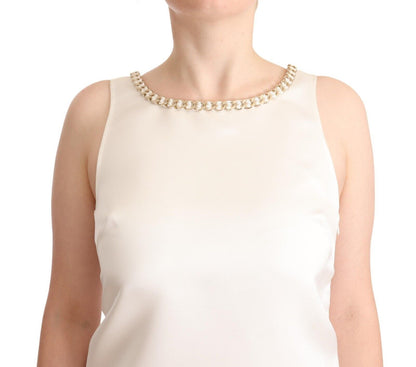 Elisabetta Franchi Weißes ärmelloses Mini-Shiftkleid aus Polyester