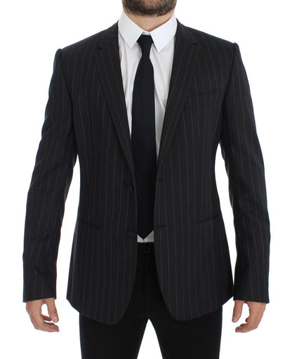 Dolce & Gabbana Grauer gestreifter Slim Fit Wollblazer