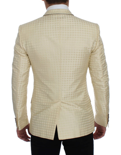 Dolce & Gabbana Beige gepunkteter Seidenblazer 2 Stück