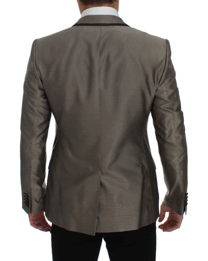 Dolce & Gabbana Brauner Slim Fit Seidenblazer mit zwei Knöpfen