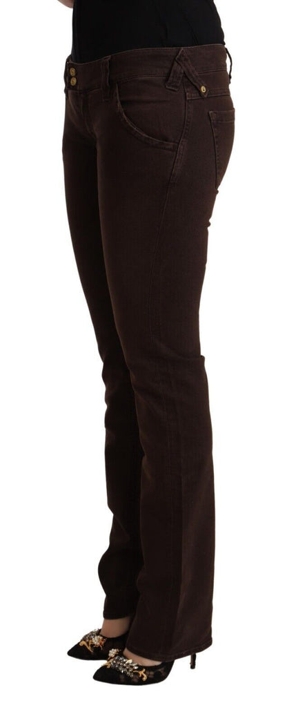 CYCLE Braune Baumwoll-Stretchjeans mit niedriger Taille und schmaler Passform aus Denim