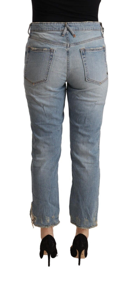 CYCLE Hellblaue Distressed Mid Waist Cropped Denim Jeans
