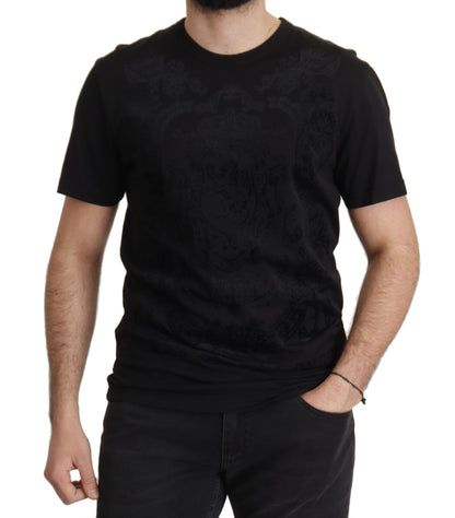 Dolce & Gabbana Schwarzes DG Barock-T-Shirt mit Rundhalsausschnitt aus Baumwolle