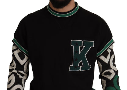 Dolce & Gabbana Schwarzgrüner Baumwoll-KING Star Pullover mit Rundhalsausschnitt