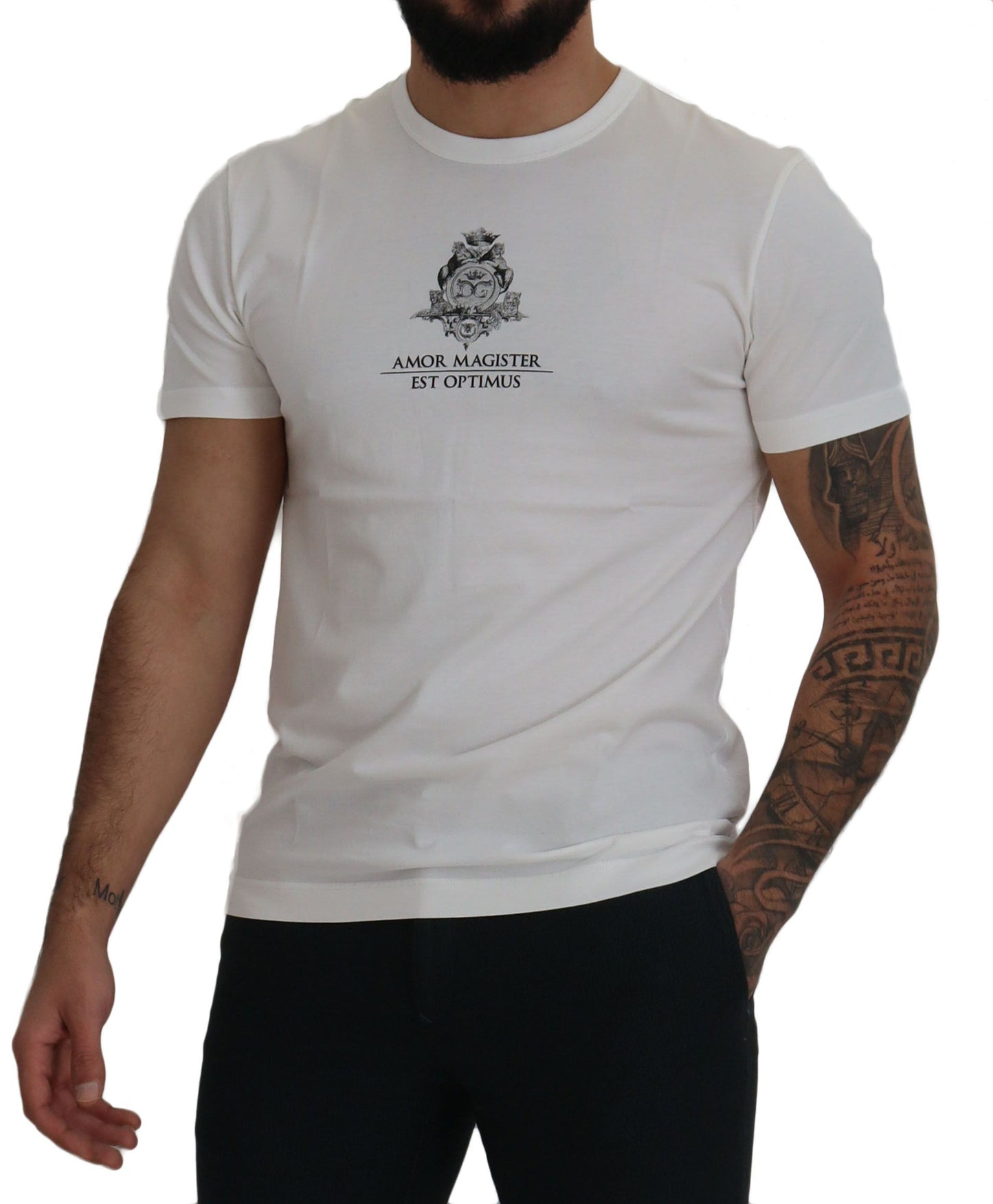 Dolce & Gabbana Weißes Logo-Baumwoll-T-Shirt von Amor Magister
