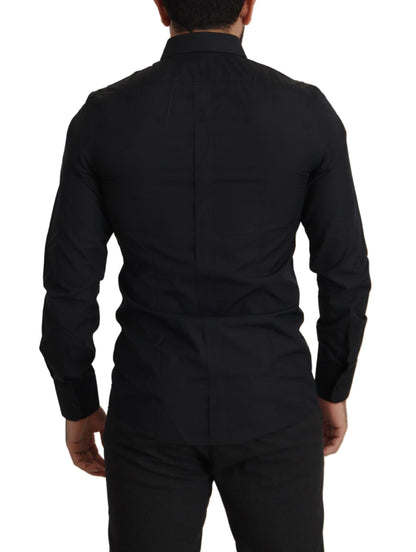 Dolce & Gabbana Schwarzes Cotton GOLD Slim Fit Dress Hemd