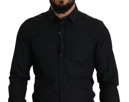 Dolce & Gabbana Schwarzes Cotton GOLD Slim Fit Dress Hemd