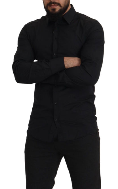 Dolce & Gabbana Schwarzes Cotton GOLD Slim Fit Dress Hemd