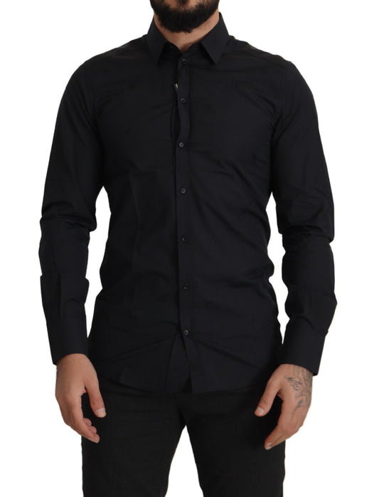 Dolce & Gabbana Schwarzes Cotton GOLD Slim Fit Dress Hemd