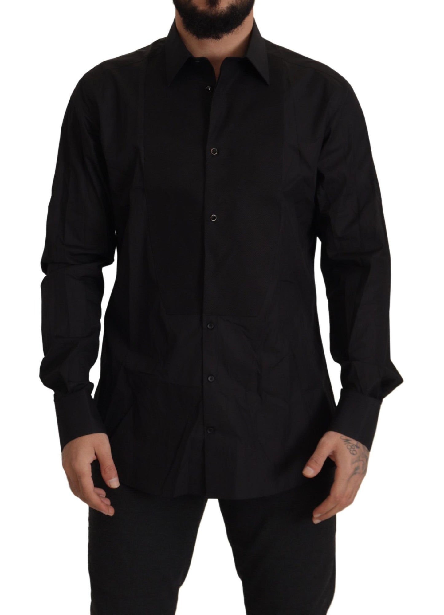 Dolce & Gabbana Schwarzes GOLD Slim Fit Smokinghemd
