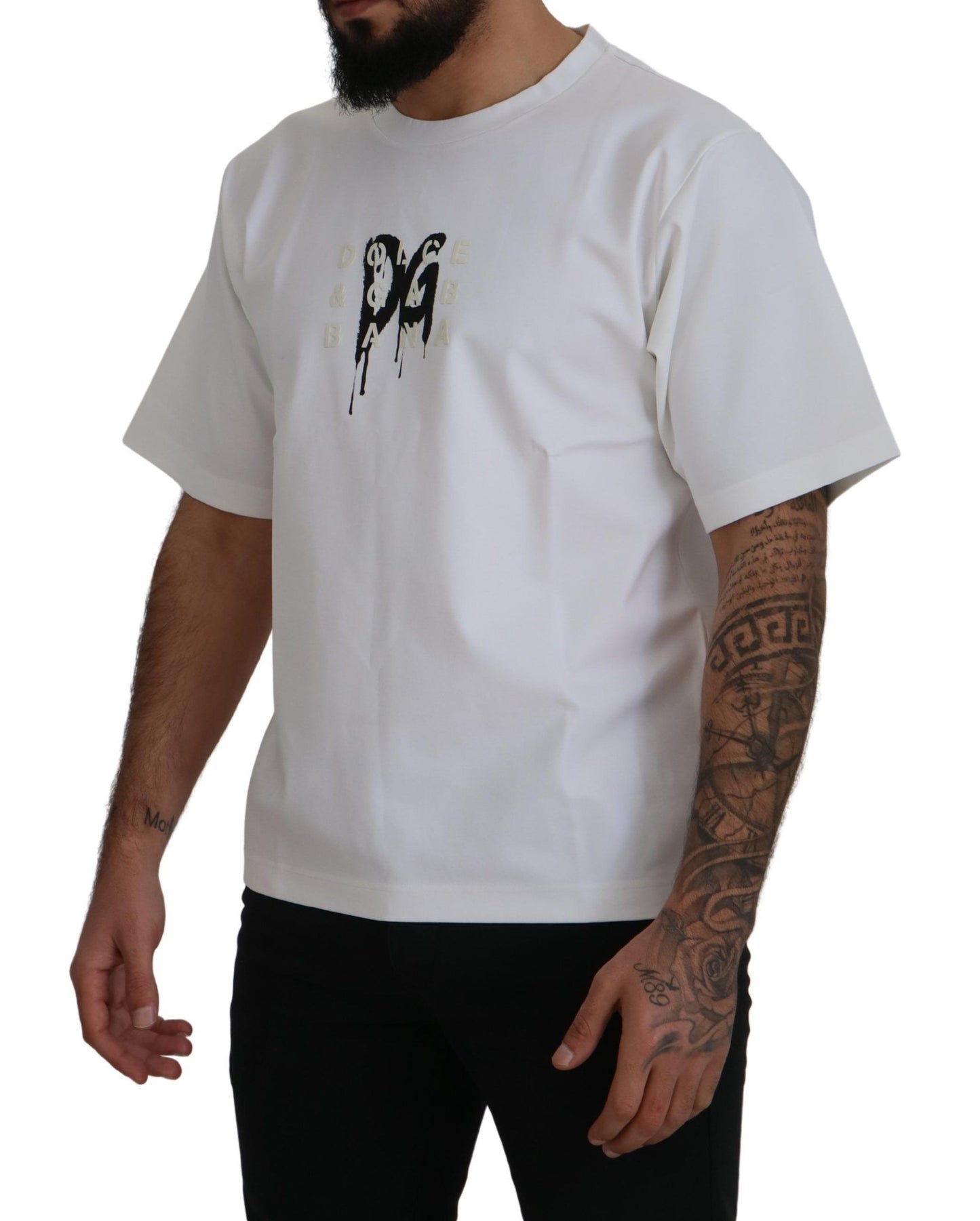 Dolce & Gabbana Weißes T-Shirt mit Logoaufdruck aus Baumwolle mit Rundhalsausschnitt
