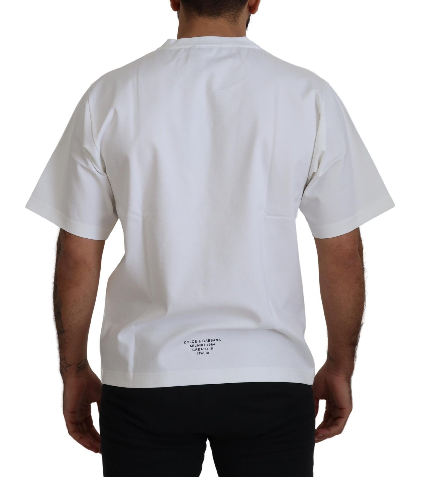 Dolce & Gabbana Weißes T-Shirt mit Logoaufdruck aus Baumwolle mit Rundhalsausschnitt