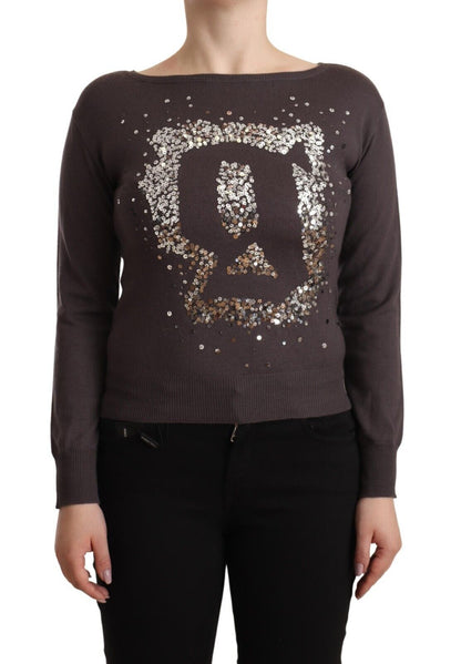 John Galliano Brauner Wollpullover mit langen Ärmeln und Pailletten
