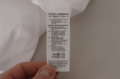 Dolce & Gabbana Weißes DG Crown Floral Pailletten-T-Shirt