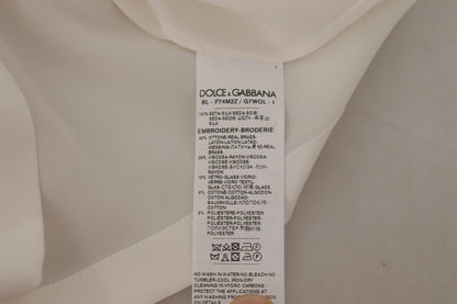Dolce & Gabbana Weißes Seiden-Gold-DG-Kronenkristall-Blusentop