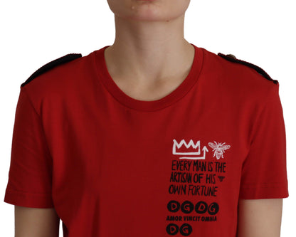 Dolce & Gabbana Rotes Amor Vincit Omnia T-Shirt mit Rundhalsausschnitt
