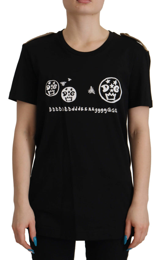 Dolce & Gabbana Schwarzes Logo-Motiv-T-Shirt mit Rundhalsausschnitt aus Baumwolle