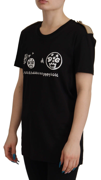 Dolce & Gabbana Schwarzes Logo-Motiv-T-Shirt mit Rundhalsausschnitt aus Baumwolle