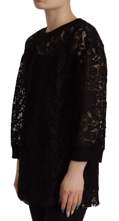 Dolce & Gabbana Schwarzer Spitzenpullover mit Blumenmuster Sicily Bluse