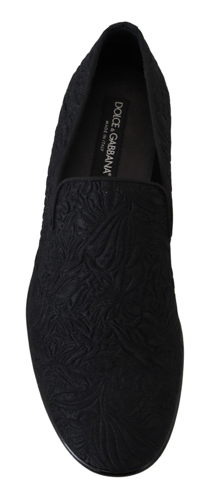 Dolce & Gabbana Schwarz Floral Jacquard Hausschuhe Loafers Schuhe