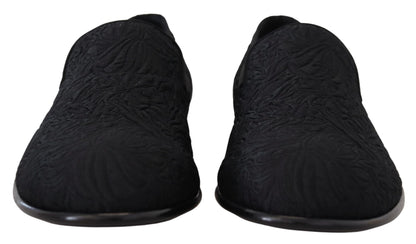 Dolce & Gabbana Schwarz Floral Jacquard Hausschuhe Loafers Schuhe