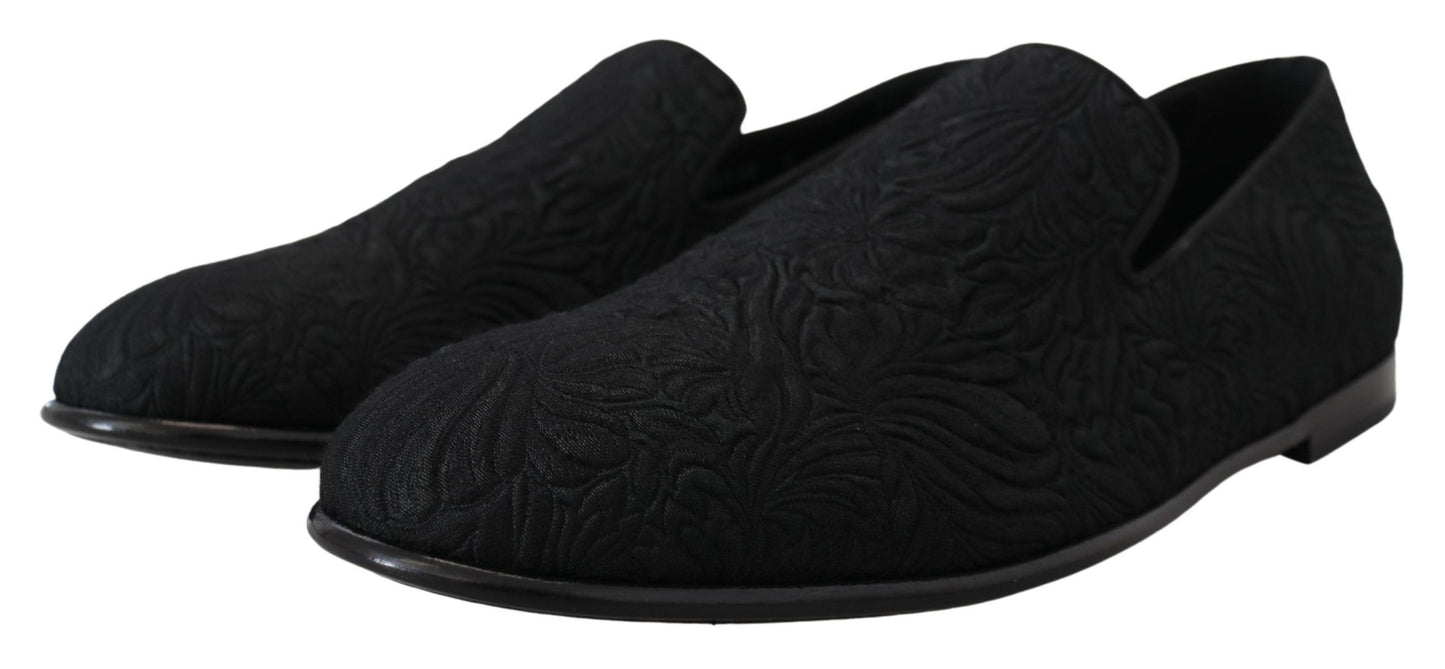 Dolce & Gabbana Schwarz Floral Jacquard Hausschuhe Loafers Schuhe