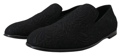 Dolce & Gabbana Schwarz Floral Jacquard Hausschuhe Loafers Schuhe