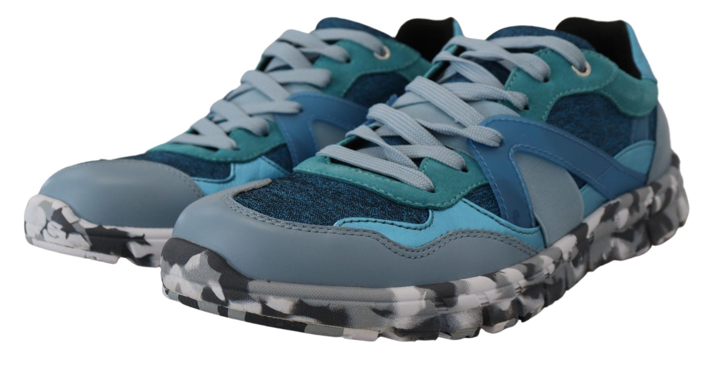 Dolce & Gabbana Blaue graue Leder Sport Low Top Turnschuhe