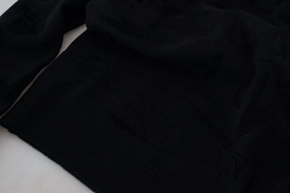 Dolce & Gabbana Schwarzer Wollpullover mit Logo-Muster und Rundhalsausschnitt