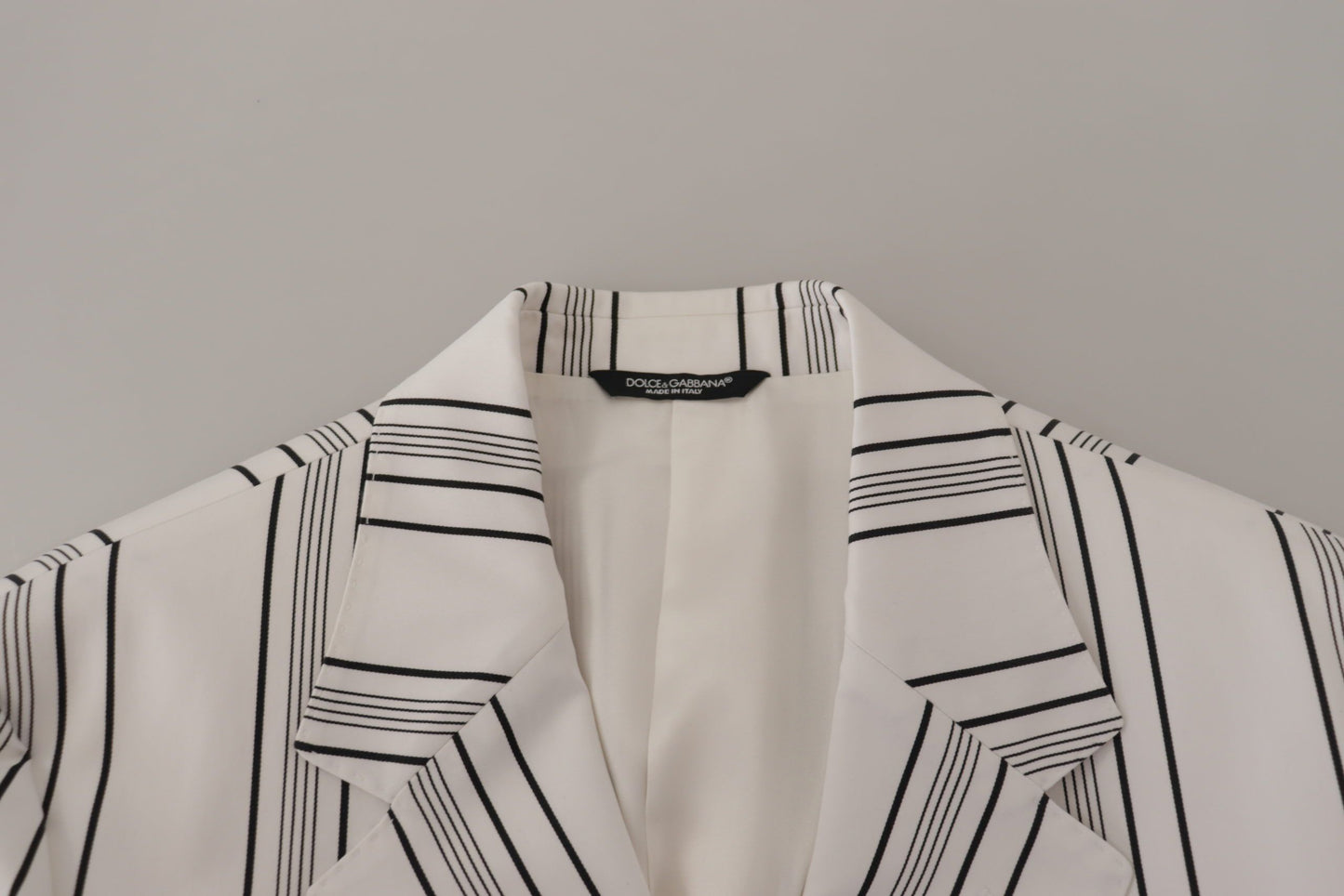 Dolce & Gabbana Weiß gestreifter einreihiger Blazer aus Baumwolle