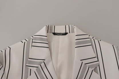 Dolce & Gabbana Weiß gestreifter einreihiger Blazer aus Baumwolle