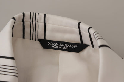 Dolce & Gabbana Weiß gestreifter einreihiger Blazer aus Baumwolle