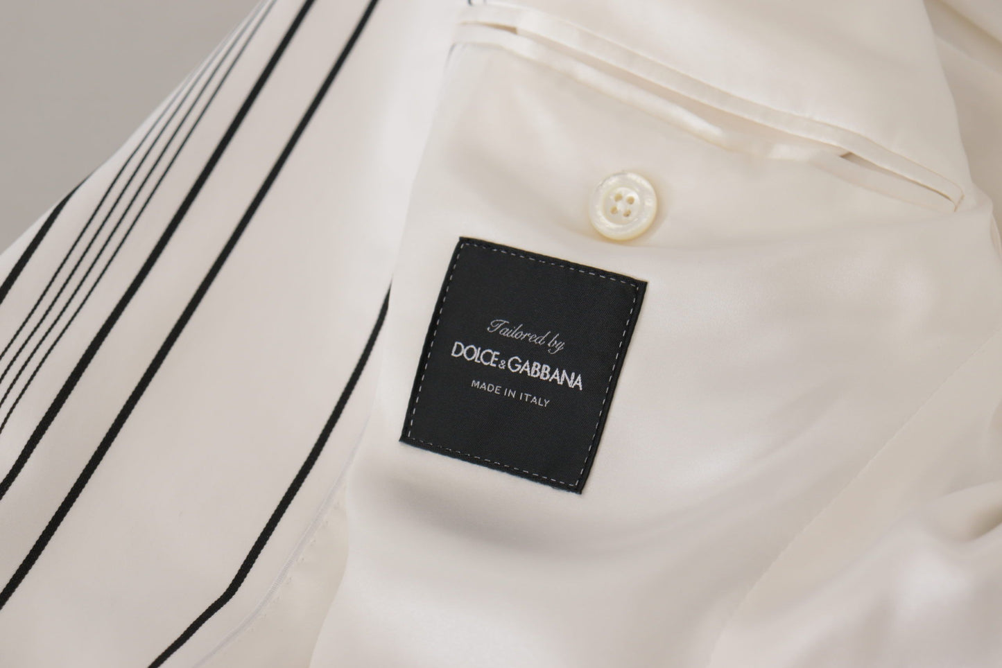Dolce & Gabbana Weiß gestreifter einreihiger Blazer aus Baumwolle