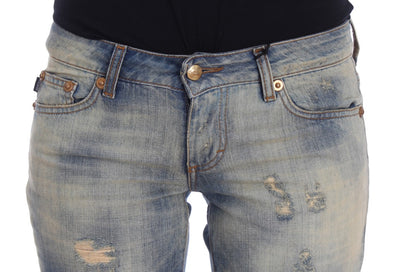 Cavalli Blaue Baumwollwaschung Slim Fit Bootcut Jeans