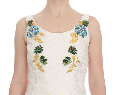 Dolce & Gabbana Weißes Brokat-Kristall-Etuikleid