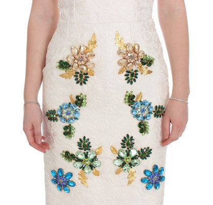 Dolce & Gabbana Weißes Brokat-Kristall-Etuikleid