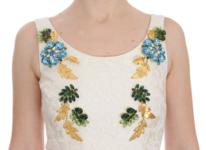 Dolce & Gabbana Weißes Brokat-Kristall-Etuikleid