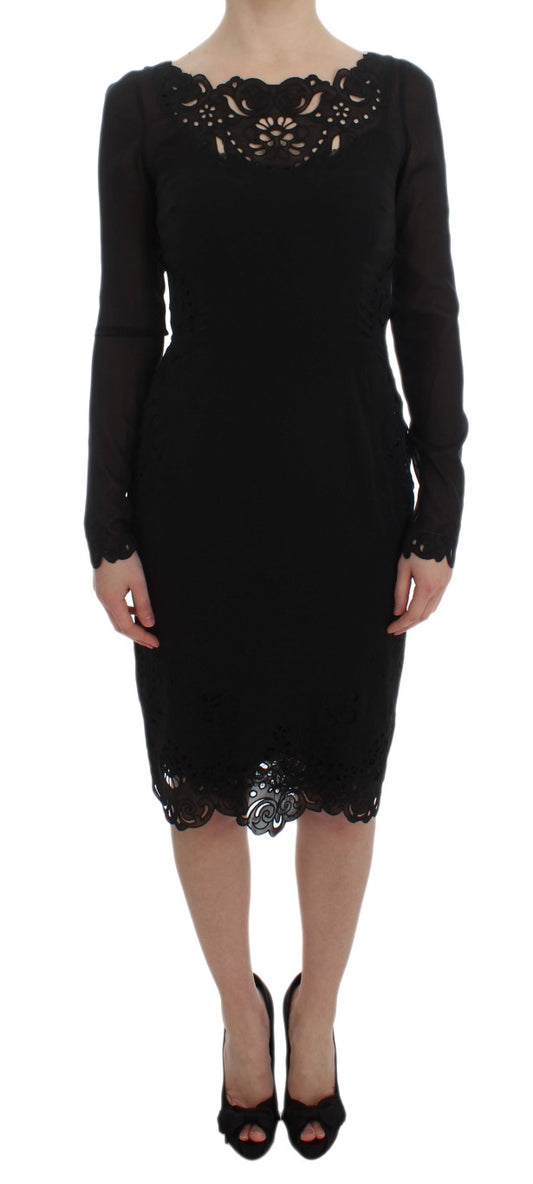 Dolce & Gabbana Schwarzes Seiden-Stretch-Etuikleid
