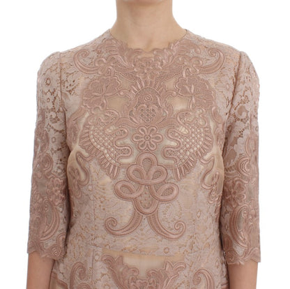 Dolce & Gabbana Rosa Seidenspitze Ricamo Etuikleid