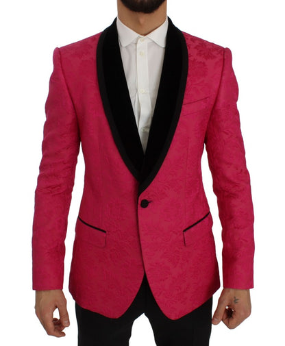 Dolce & Gabbana Rosa Brokatjacke mit Blumenmuster und schmalem Blazer