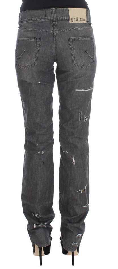 John Galliano Gray Cotton Wash Ripped Straight Fit Jeans