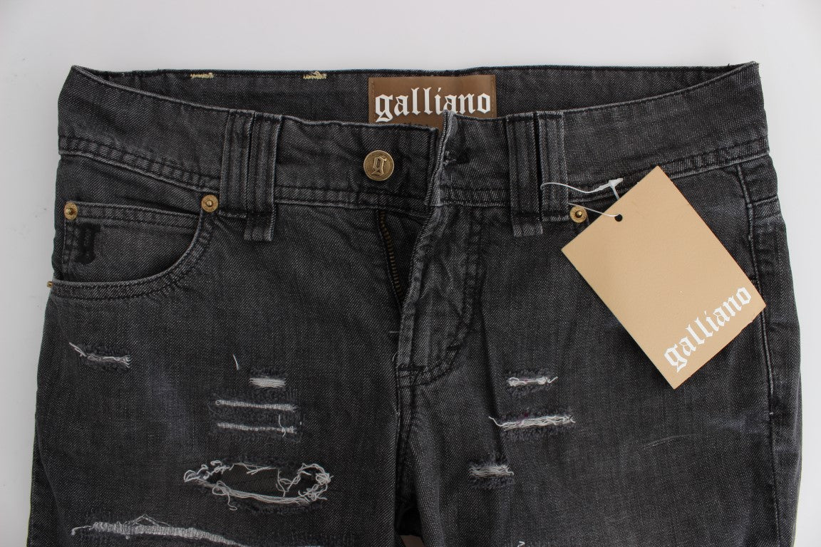 John Galliano Gray Cotton Wash Ripped Straight Fit Jeans