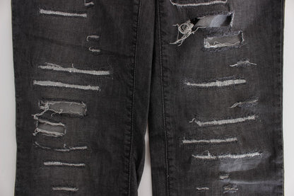 John Galliano Gray Cotton Wash Ripped Straight Fit Jeans