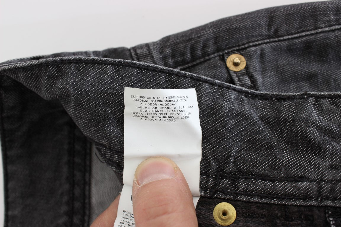 John Galliano Gray Cotton Wash Ripped Straight Fit Jeans